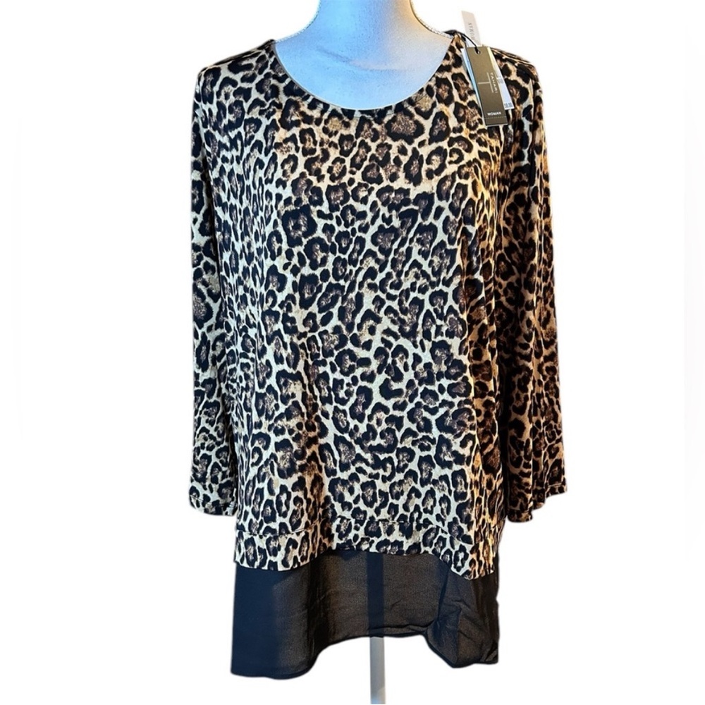 Tahari Animal Print Blouse with Black Hem